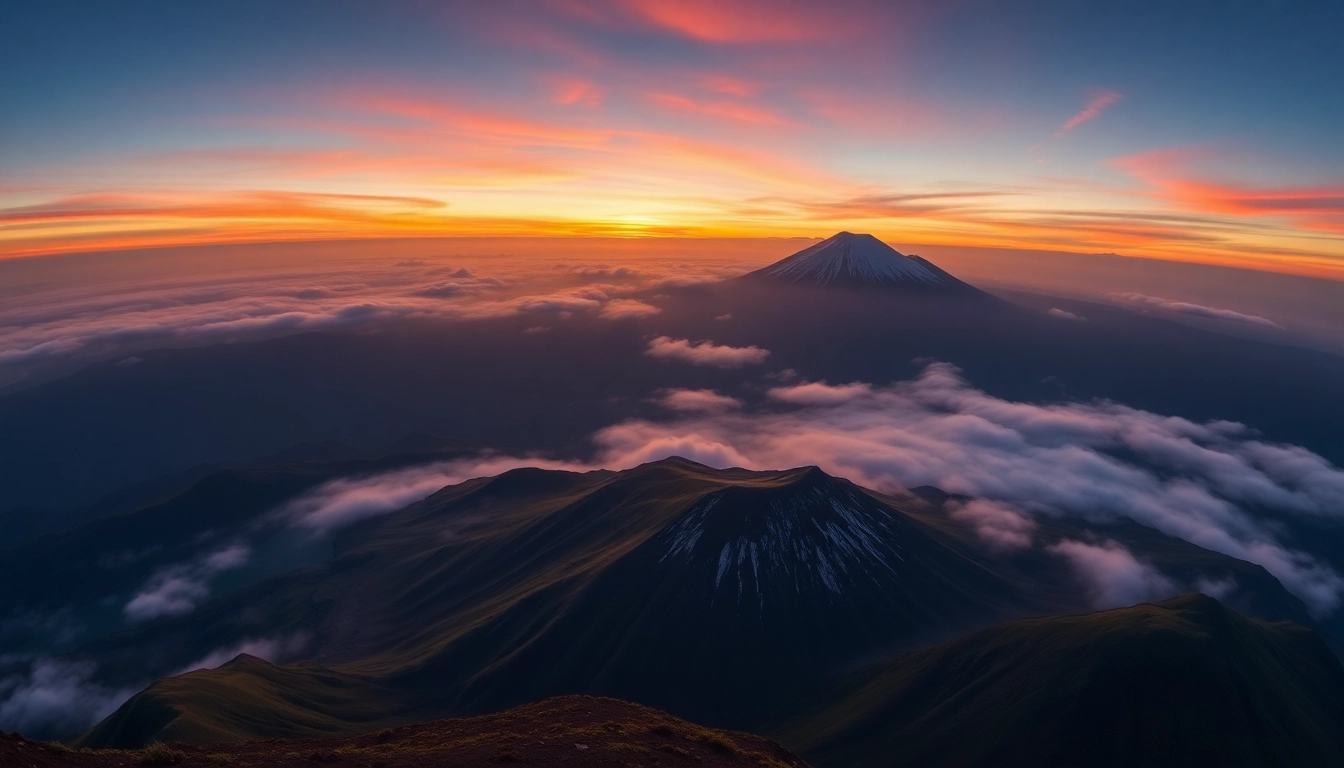 Majestic Mt. Rinjani summit bathed in sunrise light, surrounded by lush forests and clouds, highlighting Indonesia's tallest volcano peak for adventure enthusiasts.