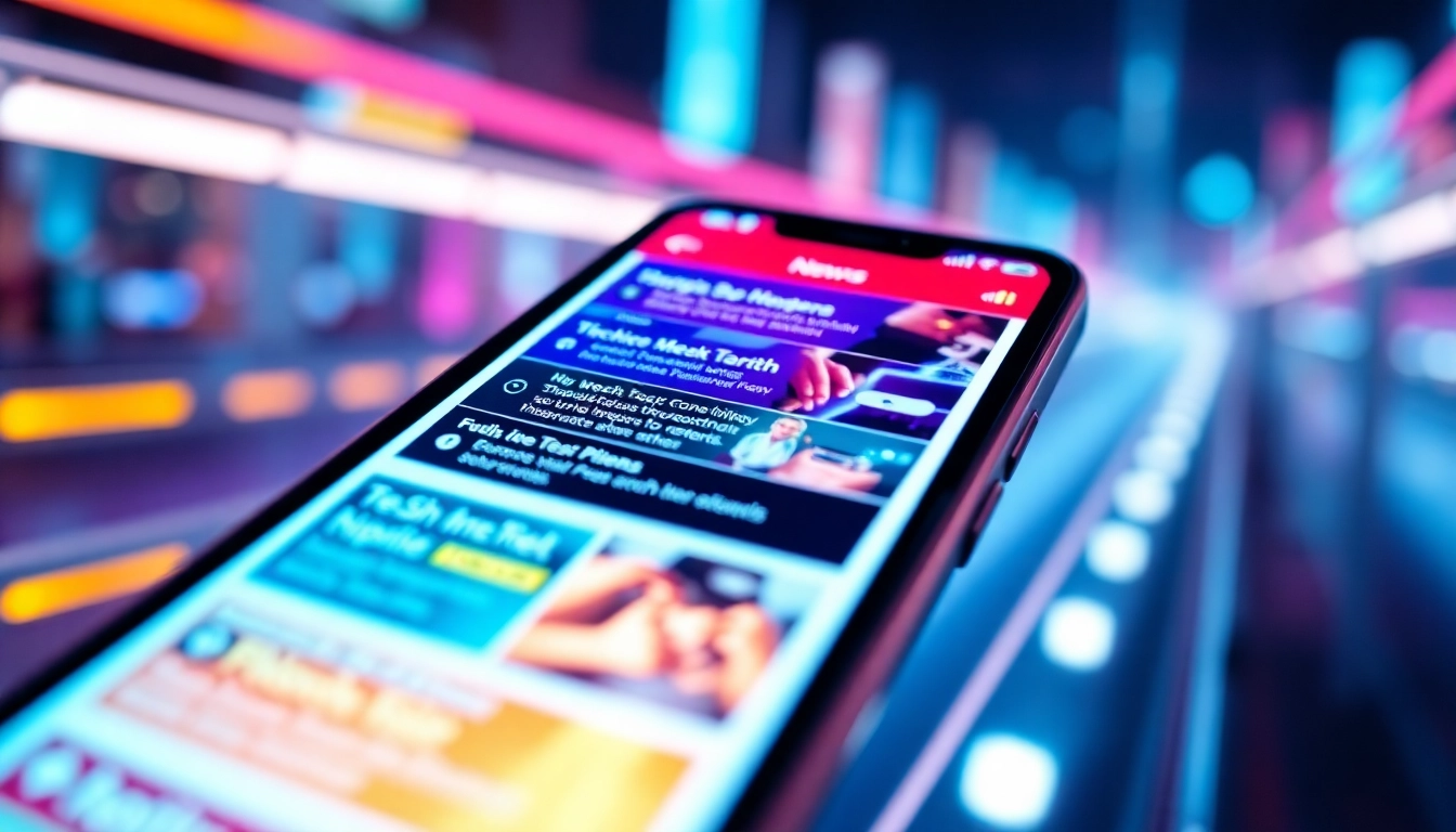 Engaging image showing a smartphone with tech app news headlines, capturing the essence of Tech