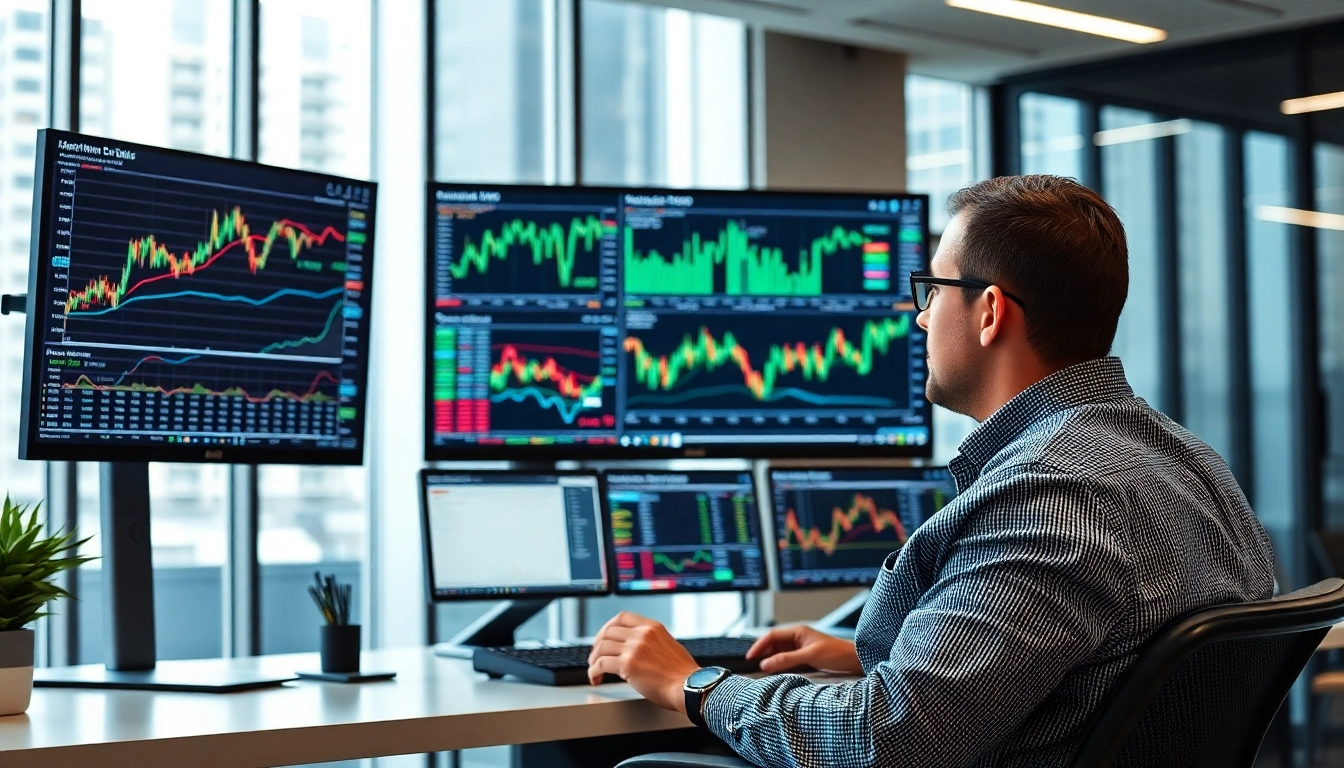 Buying Shares UK guide illustrating a professional trader reviewing stock charts and investment