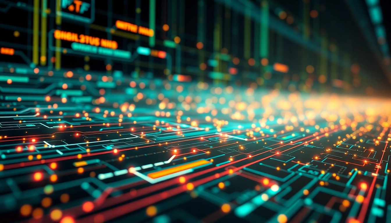 Comprehensive Blockchain and NFT Technology Guide illustrating digital ledgers and vibrant NFTs